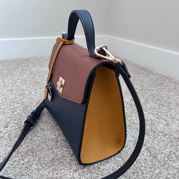 Dune London Women's Navy Blue Yellow and Brown Faux Leather Crossbody Purse New - Picture 5 of 9